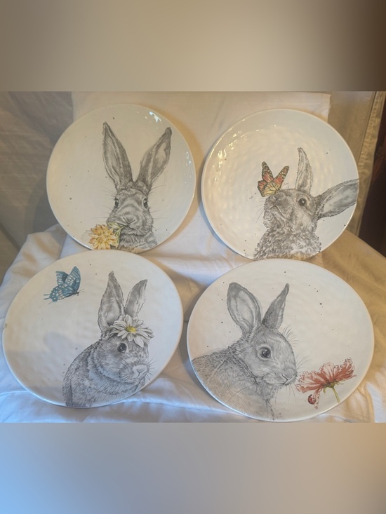 Pier 1 Other - Pier 1 Easter Bunny w Butterflies and Flowers 8 1/2” Earthenware
